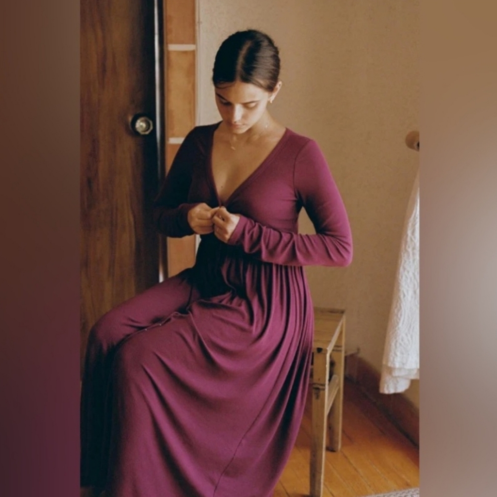 Hatch Collection The Softest Rib Nursing Maxi Dress Aubergine Purple Size 1 S 4